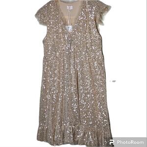 M by MNK Blush Sequined Cap Sleeve Babydoll Cocktail Mini Dress size L